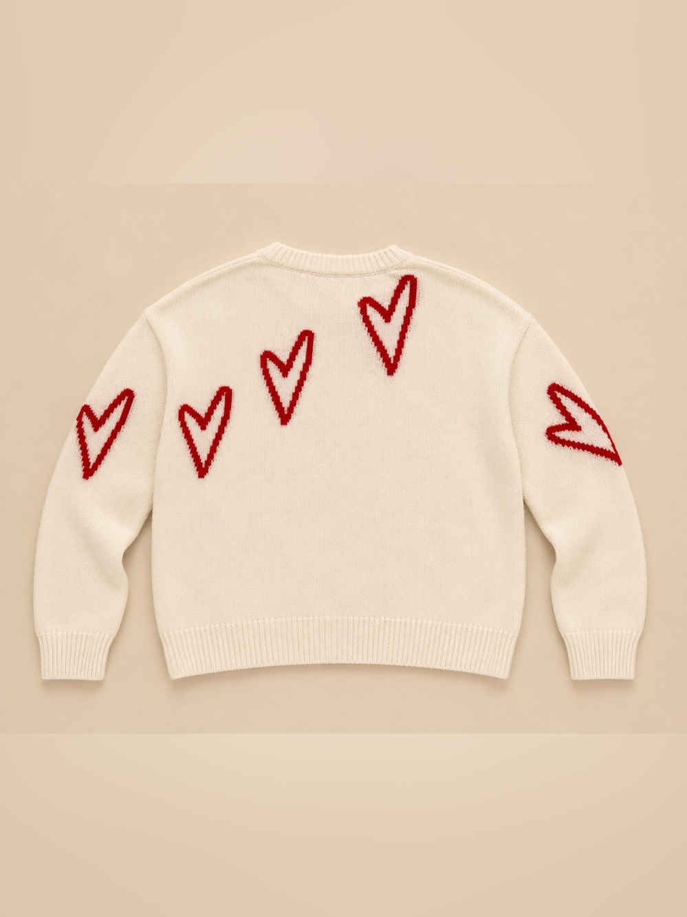 Elan Ivory Heart Print Soft Girl Crewneck Sweater Oversized Cozy Knit Pullover L - Picture 8 of 17